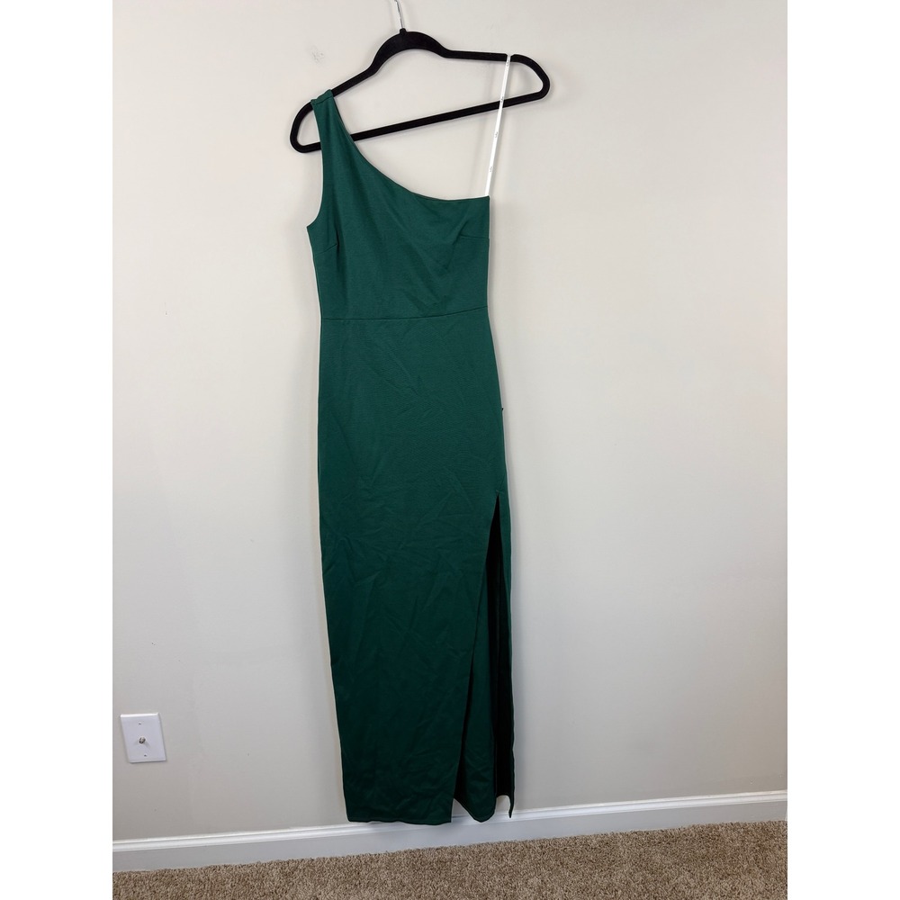 Lulus Maxi Dress Green S One Shoulder Slit Formal Gown "Good Times Only"